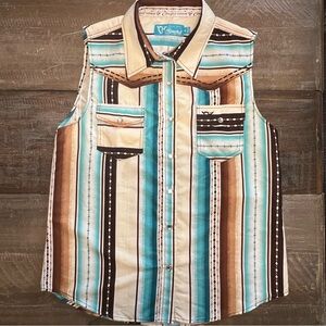 Cowgirl Sleeveless Snap Western Shirt Women’s Medium- Serape Stripe
